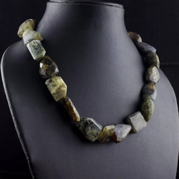 Faceted Agate Prehnite 734 Cts Beaded Natural Gemstone Necklace Unisex Crystal - Picture 10 of 11